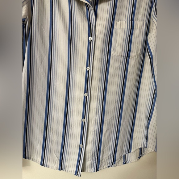 PAIGE Women’s White Dream Blue Striped Notch Lapel Collar Button-Up Shirt Size M - Picture 3 of 12